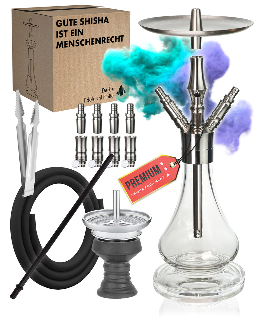 Derbe Edelstahl Shisha - 4 Anschlüsse